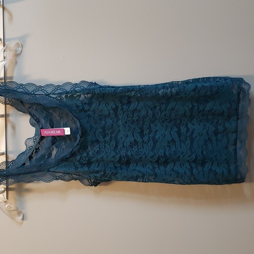 Adore Me Teal Sheer Stretch Lace Cami, XS